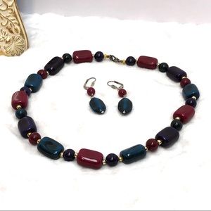 Vintage Beaded Multi-Color Necklace and Earrings